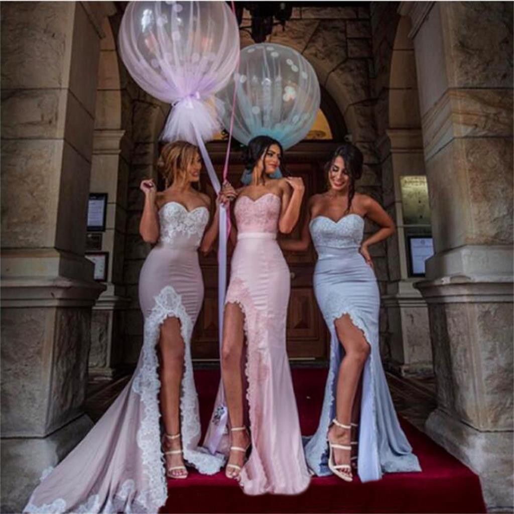 Pastel Coloured Sweetheart Mermaid Bridesmaid Dresses with Lace Appliques PDQ93