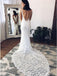 Mermaid V-Neck Backless Court Train Lace Wedding Dress with Split PDR38