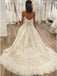 A-Line Spaghetti Straps Ivory Sweep Train Wedding Dress with Lace Bowknot PDR13