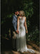 Charming A-Line Halter Backless Sweep Train White Lace Wedding Dress PDR40
