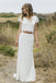 Two Piece V-Neck Cap Sleeves White Lace Wedding Dress PDL55