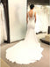Mermaid V-Neck Backless Court Train Ivory Wedding Dress with Lace PDL10