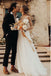 A-Line V-Neck Backless Sweep Train Tulle Sexy Wedding Dress with Pearls PDS37