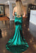 Elegant Mermaid Green Long Prom Dresses With Sweep Train PDJ70