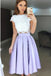 Two Piece Tea-Length Lavender Prom Homecoming Dress with Lace Pleats PDL38