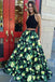 Halter Two Piece Prom Dress with Lace Pleats Floral Print Party Dress PDQ91