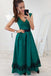 A-Line V-Neck Cap Sleeves Floor-Length Dark Green Prom Dress with Lace Pleats PDR3