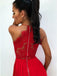 A-Line Spaghetti Straps Red Chiffon Prom Dresses with Lace Split PDL33