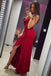 Mermaid Spaghetti Straps Red Satin Prom Dresses with Ruffles PDG99