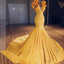 Charming Mermaid V-Neck Sleeveless Yellow Long Prom Dress with Ruffles PDH3