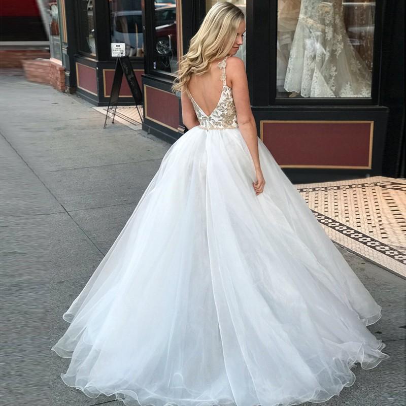 A-Line Spaghetti Straps Floor Length White Detachable Train Prom Dress with Appliques PDQ65