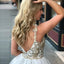 A-Line Spaghetti Straps Floor Length White Detachable Train Prom Dress with Appliques PDQ65