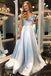 A-Line Off-the-Shoulder Light Blue Split Prom Dress with Flowers Pockets PDP9