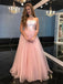 A-Line Strapless Floor-Length Pink Tulle Prom Dress with Belt PDL67