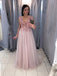 A-Line V-Neck Floor-Length Pink Prom Party Dress with Sequins PDL69