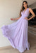 A-Line V-Neck Floor-Length Lilac Chiffon Prom Bridesmaid Dress PDL74