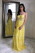 Charming A-Line Spaghetti Straps Floor-Length Yellow Lace Prom Dress PDL73