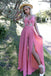 Pink Spaghetti Straps Long Chiffon Prom Dresses with Split Keyhole PDL85