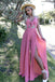 Pink Spaghetti Straps Long Chiffon Prom Dresses with Split Keyhole PDL85