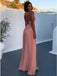 A-Line Deep V-Neck Floor-Length Pink Chiffon Prom Dress with Split PDN27