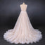 A Line Lace Sleeveless Elegant Wedding Dress, Backless Long Bridal Dresses PDQ27