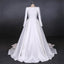 Simple A Line Long Sleeves Satin Wedding Dress, New Arrival White Long Bridal Gown PDQ13