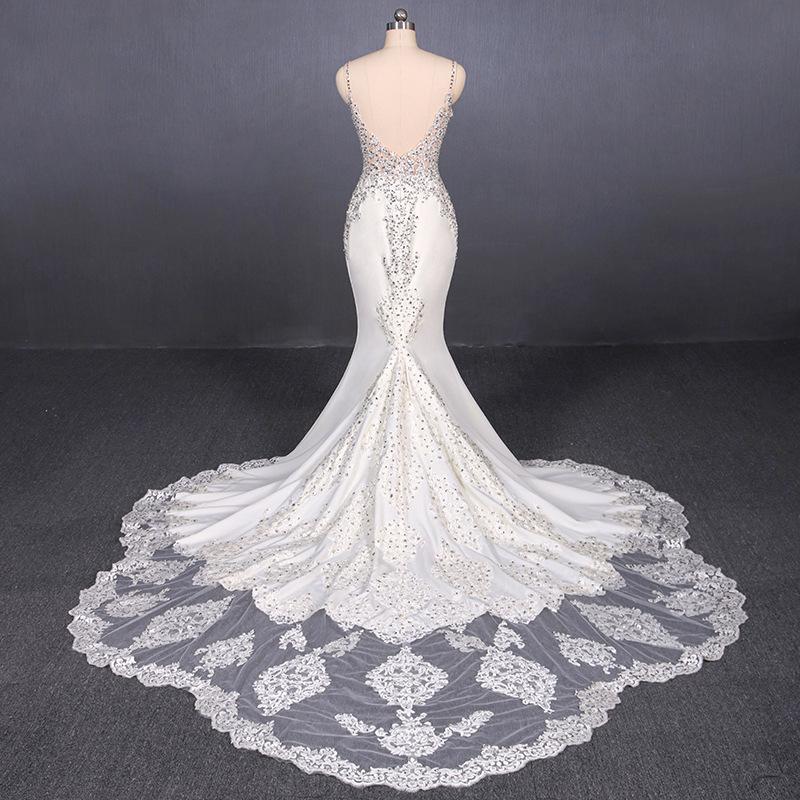 Mermaid Spaghetti Straps Beading Wedding Dress, Elegant Appliques Bridal Dresses PDQ15