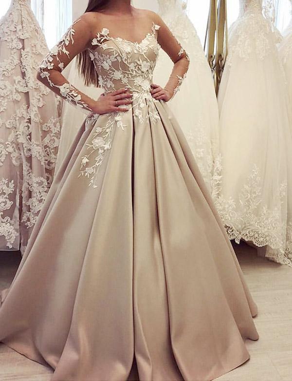 Gorgeous Bateau A Line Appliques  Prom Dress with Long Sleeves PDH37