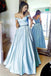 Stunning A-line Off the shoulder Sky Blue Long Prom Dress with Pocket PDJ15
