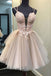 A Line Tulle Lace Appliques Short Homecoming Dress, Cute Prom Dresses PDQ6