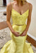 Unique Mermaid Yellow 2 Pieces Prom Dresses, Spaghetti Straps V Neck Evening Dresses TD101
