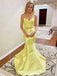 Mermaid yellow 2 pieces prom dresses, two pieces fomral evening dresses mg05