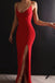 Sexy Mermaid Spaghetti Straps Red Side Slit Long Prom Dresses PDK5