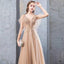 Charming A-Line Short Sleeves Tulle Prom Dresses Long Evening Gown With Beading TD56