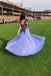 A Line Long SLeeves Blue Lace Appliques Prom Dresses PDP84