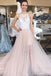 Pearl Pink Tulle A Line Lace Top Long Sleeveless Prom Dresses PDQ2