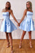 Simple Blue Satin Short Prom Dress, Spaghetti Straps Homecoming Dress PDP36