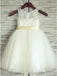 A-Line Round Neck White Flower Girl Dress with Lace Sash PDP24