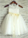 A-Line Round Neck White Flower Girl Dress with Lace Sash PDP24