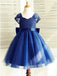 A-Line Square Neck Cap Sleeves Dark Blue Flower Girl Dress with Lace Bowknot PDP16