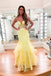 Elegant Spaghetti Straps Daffodil Lace Mermaid Prom Dresses Evening Dress With Ruffles PD146