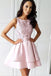Pretty Bateau Short Pink Satin Homecoming Party Dresses with Appliques PDO51