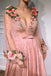 3D Flowers Long Sleeve Pink Prom Dresses Pearl Beaded V Neck Formal Dress PDI42