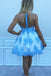 Halter A Line Lace Appliques Short Sky Blue Homecoming Dress PDO26