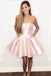 Elegant Strapless Pink Satin Homecoming Dress with Beading Pockets PDO40