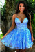 A Line Spaghetti Straps Blue Homecoming Dress With Appliques PDO35