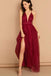 Sexy A Line V Neck Spaghetti Straps Long Chiffon Burgundy Prom Dresses, Formal Dress PD197