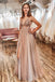 A Line Tulle V Neck Applqiues Prom Dresses With Slit PDQ3