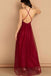Sexy A Line V Neck Spaghetti Straps Long Chiffon Burgundy Prom Dresses, Formal Dress PD197