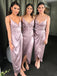 Ankle length bridesmaid dresses spaghetti straps split wedding guest gowns gb389